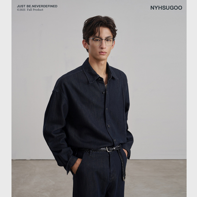 NYHSUGOO/南乙秋季翻领莱赛尔复古牛仔长袖衬衫3805男女同款外套