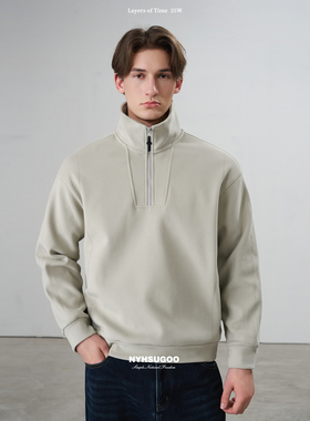 NYHSUGOO/南乙秋冬重磅530G半高领套头卫衣绒感加厚3855男士上衣