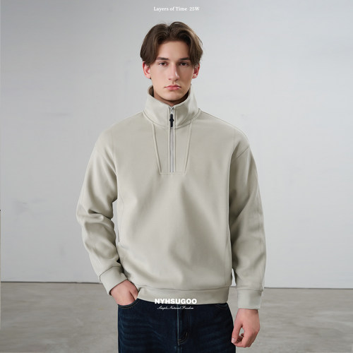 NYHSUGOO/南乙秋冬重磅530G半高领套头卫衣绒感加厚3855男士上衣
