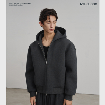 NYHSUGOO/南乙秋冬510G重磅复合空气层连帽拉链卫衣3861男士外套
