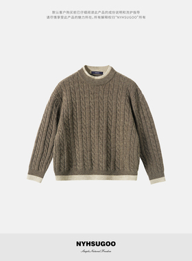 NYHSUGOO/南乙冬季357针假两件撞色绞花圆领毛衣55055男士套头