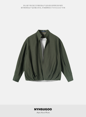 南乙NYHSUGOO 秋季全棉撞色假两件白色衬衫拼接设计衬衣外套3896