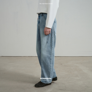 南乙重磅水洗微弯刀牛仔裤 工艺长裤 春季 雾化 男15101 新 NYHSUGOO