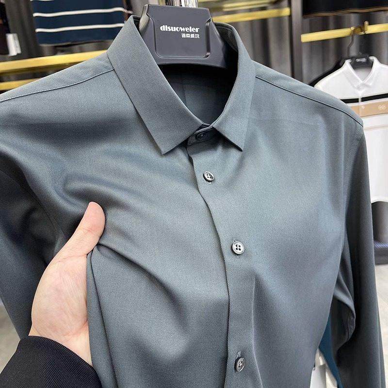 2025春秋新款高端时尚商务休闲高档抗皱免烫衬衣纯色男士长袖衬衫,男装,秀禾服,淘宝优惠券,粉丝福利购,淘宝优惠卷