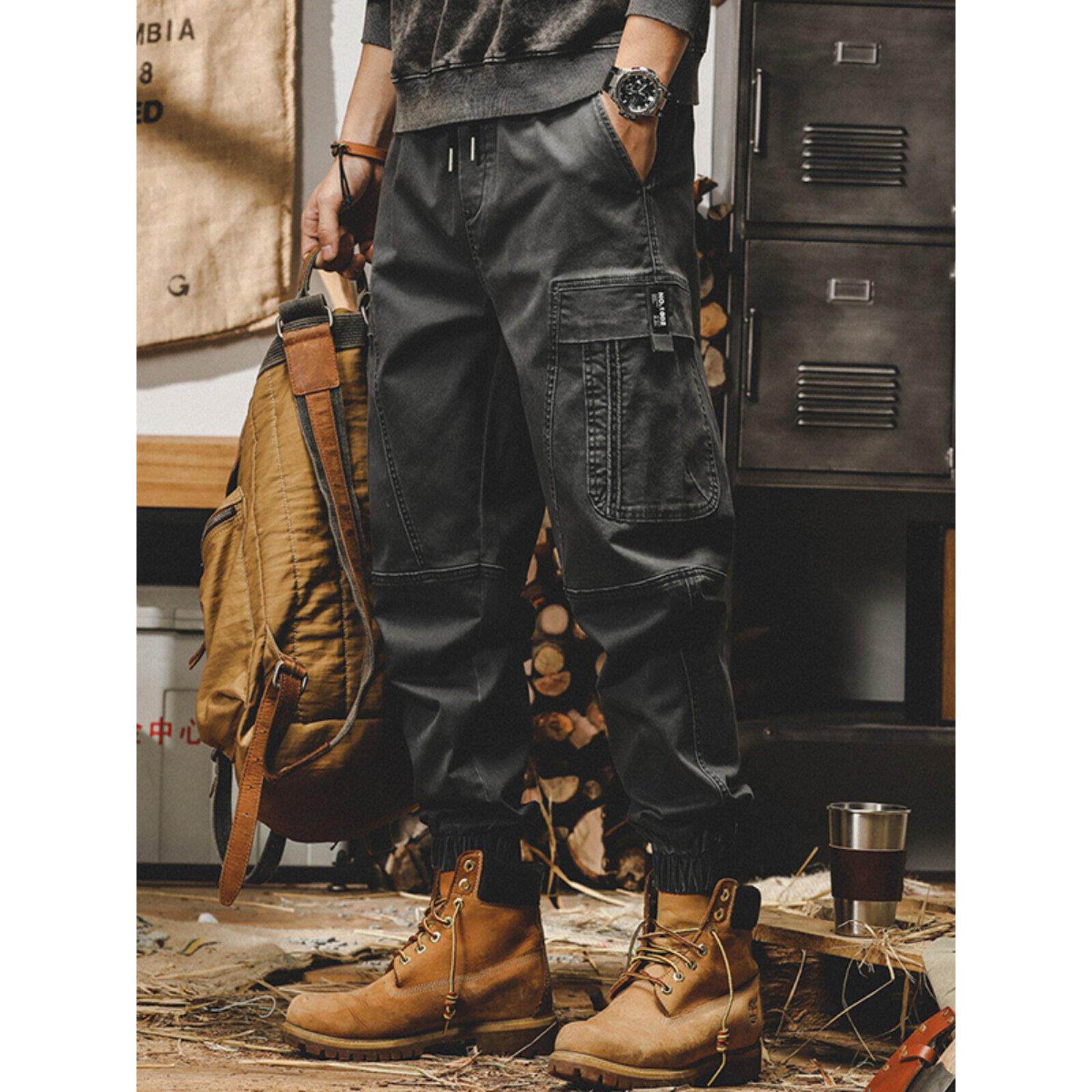 コーデロの潮牌美式复古工装裤男春秋季男裤百搭休闲裤阔腿束脚裤