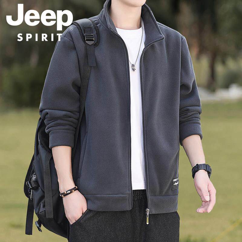JEEP SPIRIT摇粒绒男士外套春秋冬户外运动夹克休闲卫衣大码抓绒