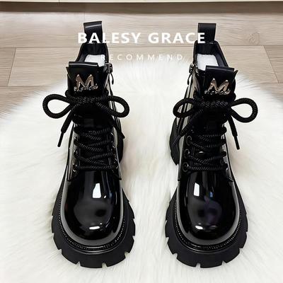 英国真皮厚底马丁靴女秋冬季2025新款爆款黑色英伦风短靴漆皮单靴