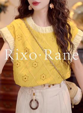 法国Rixo Rane 精致美丽⭐法式气质圆领镂空短袖T恤宽松显瘦上衣