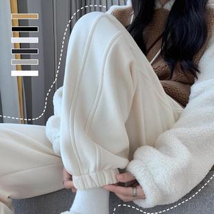 加绒香蕉防风束脚裤 女宽松加厚休闲卫裤 子 Dsyle白色运动裤 Rouje