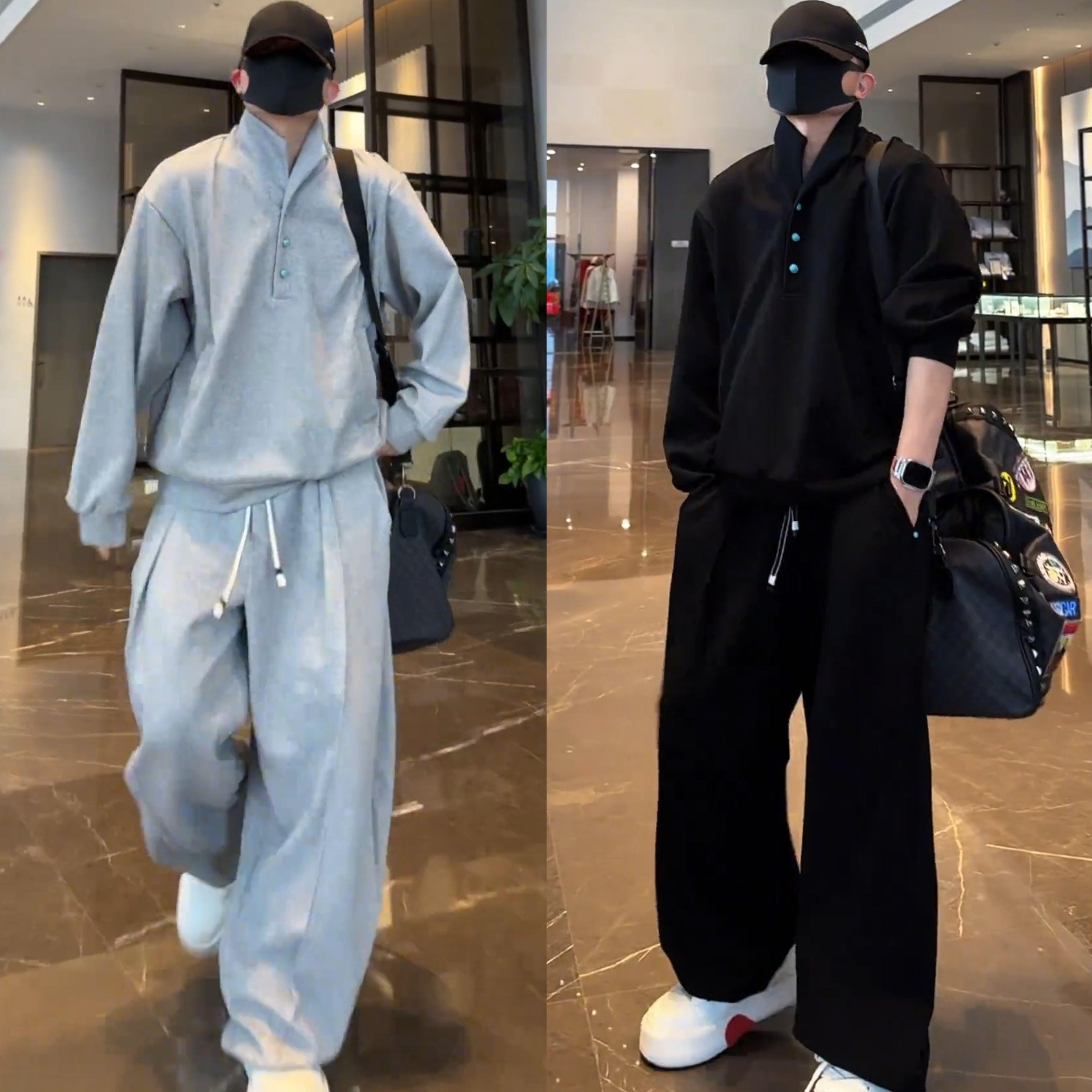 休闲运动套装男士春秋季时尚高级感痞帅立领卫衣卫裤男装搭配一套
