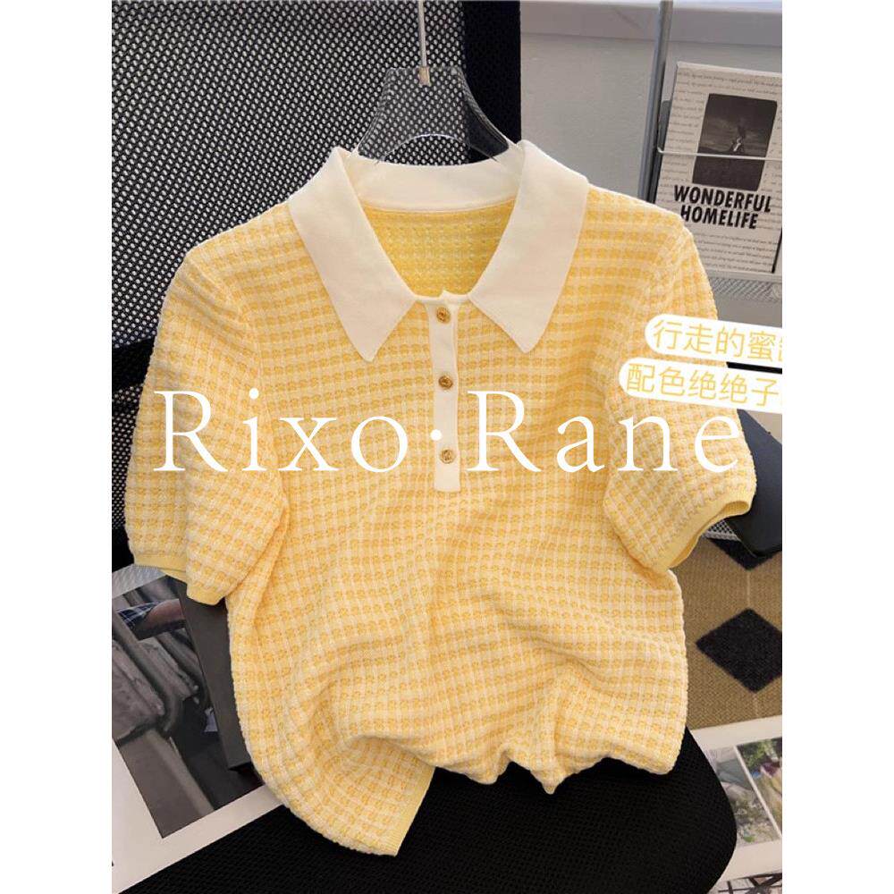 法国Rixo Rane甜美仙女风⭐法式冰丝针织短袖T恤polo衫小香风上衣