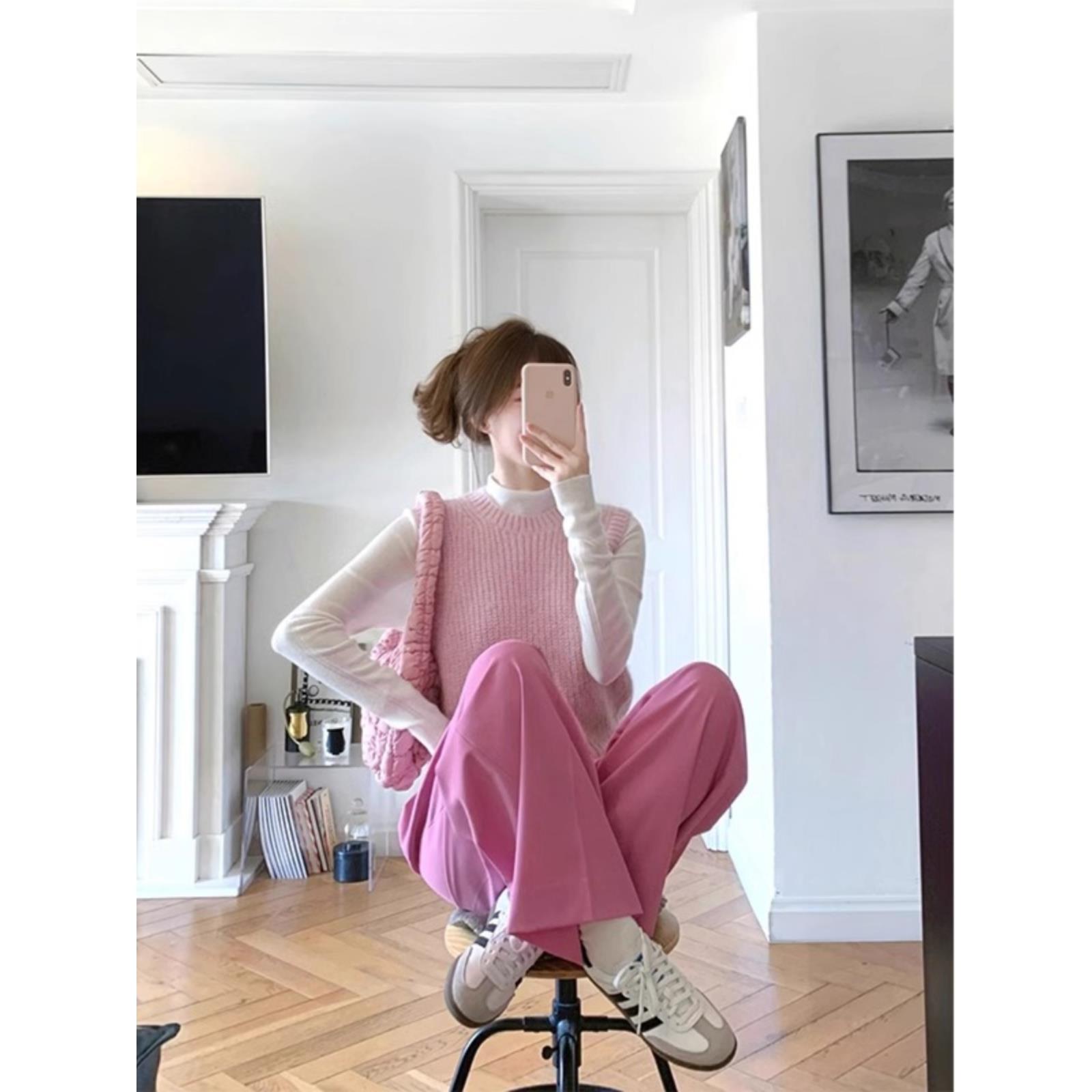 Rixo kiss法式温柔毛衣套装女坑条无袖马甲半高领针织衫两件套装