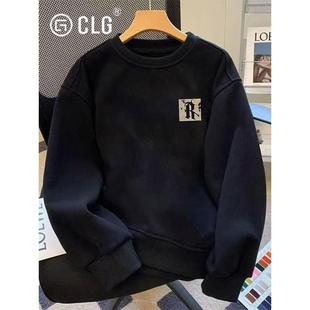 香港CLG潮牌美式覆古高街潮流痞帅重磅纯棉圆领卫衣T秋冬宽松百搭
