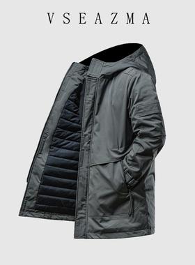 Vse Azma 高端棉服冬季保暖男士中长款棉袄防风连帽外套潮牌大衣