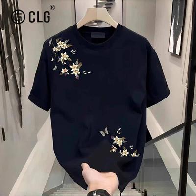 香港CLG潮牌260g重磅纯棉短袖T恤男夏季时尚百搭圆领休闲上衣ins