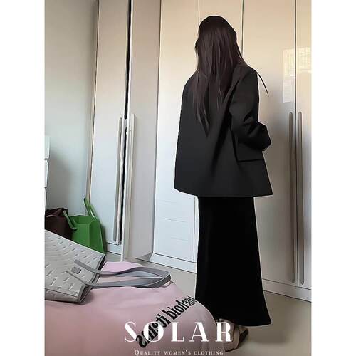 SOLAR/黑色西装外套女2025新款2025春秋新款高级感气质休闲小西服