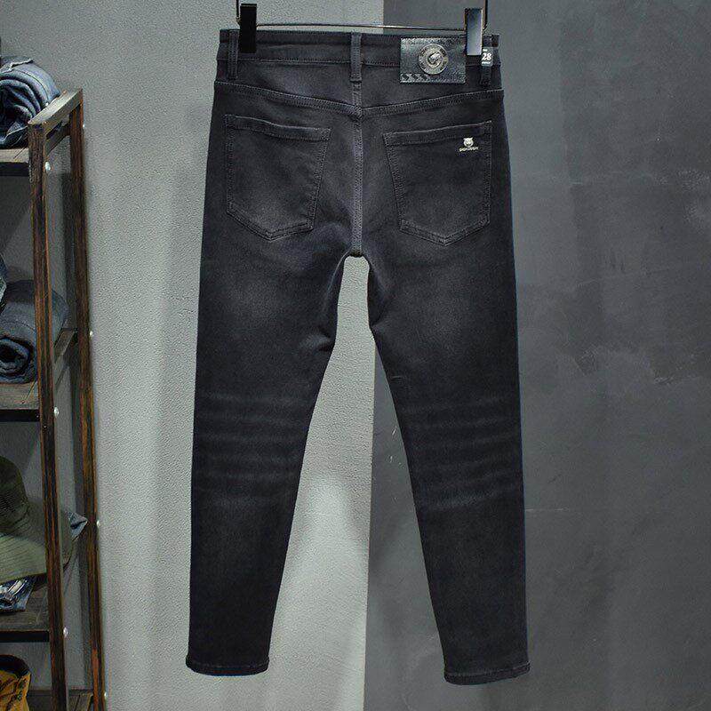 潮牌正品高端黑灰色牛仔裤男士春季新品弹力修身小直筒休闲长裤男