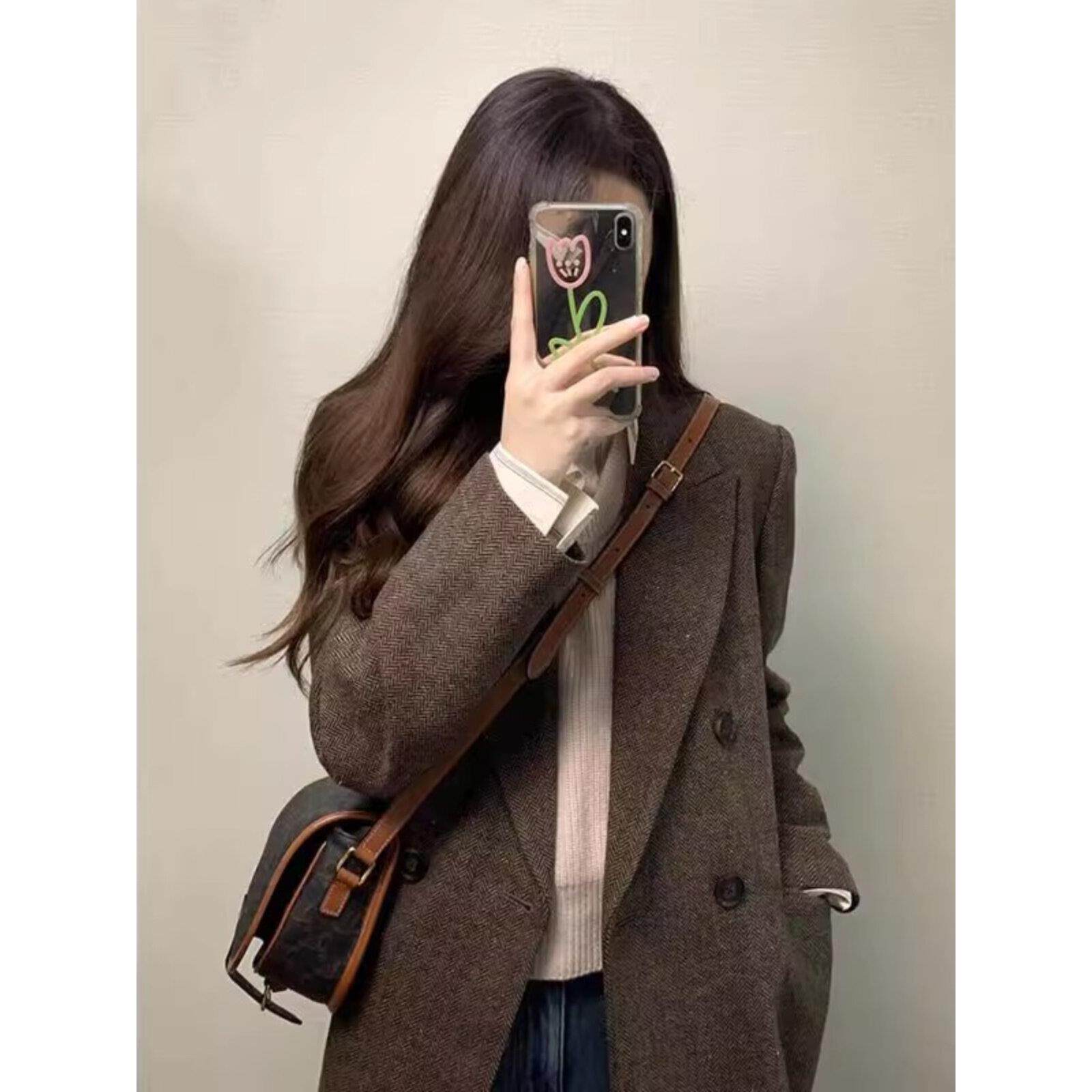 LILY MOST人字纹呢子大衣女秋冬2025新款毛呢外套小个子短款西装