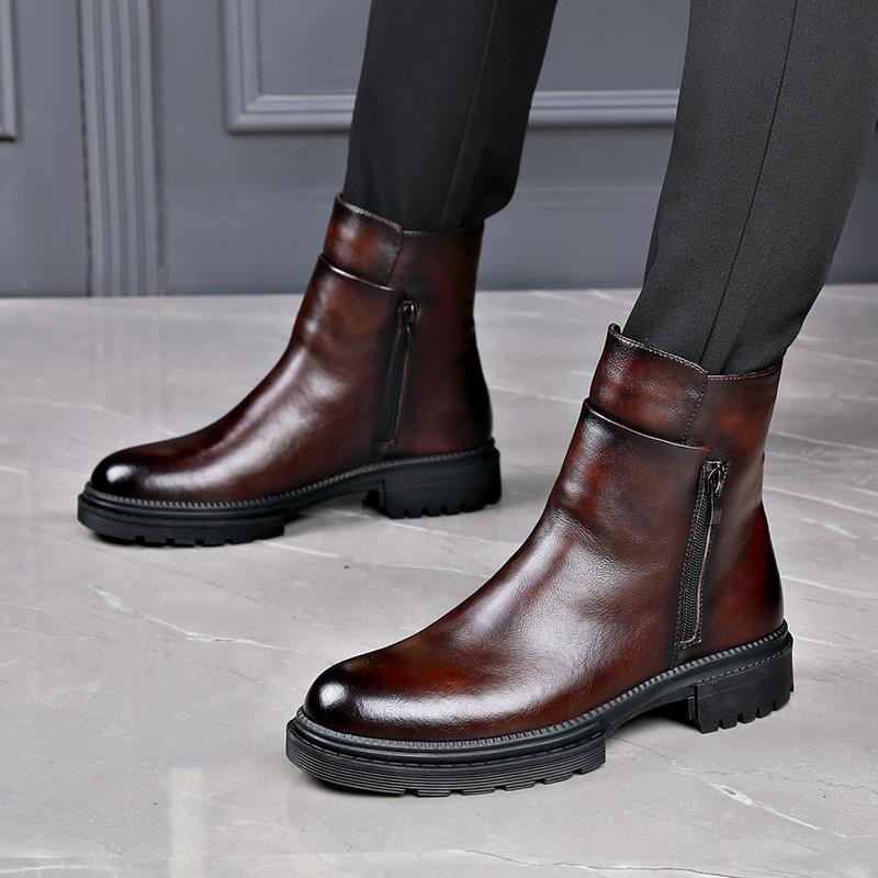真皮高帮切尔西靴男冬季加绒保暖马丁靴英伦风商务皮鞋男士皮靴潮