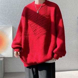 高级感vintage线衣针织衫 大码 潮牌爱心毛衣男秋冬季 コーデュイ