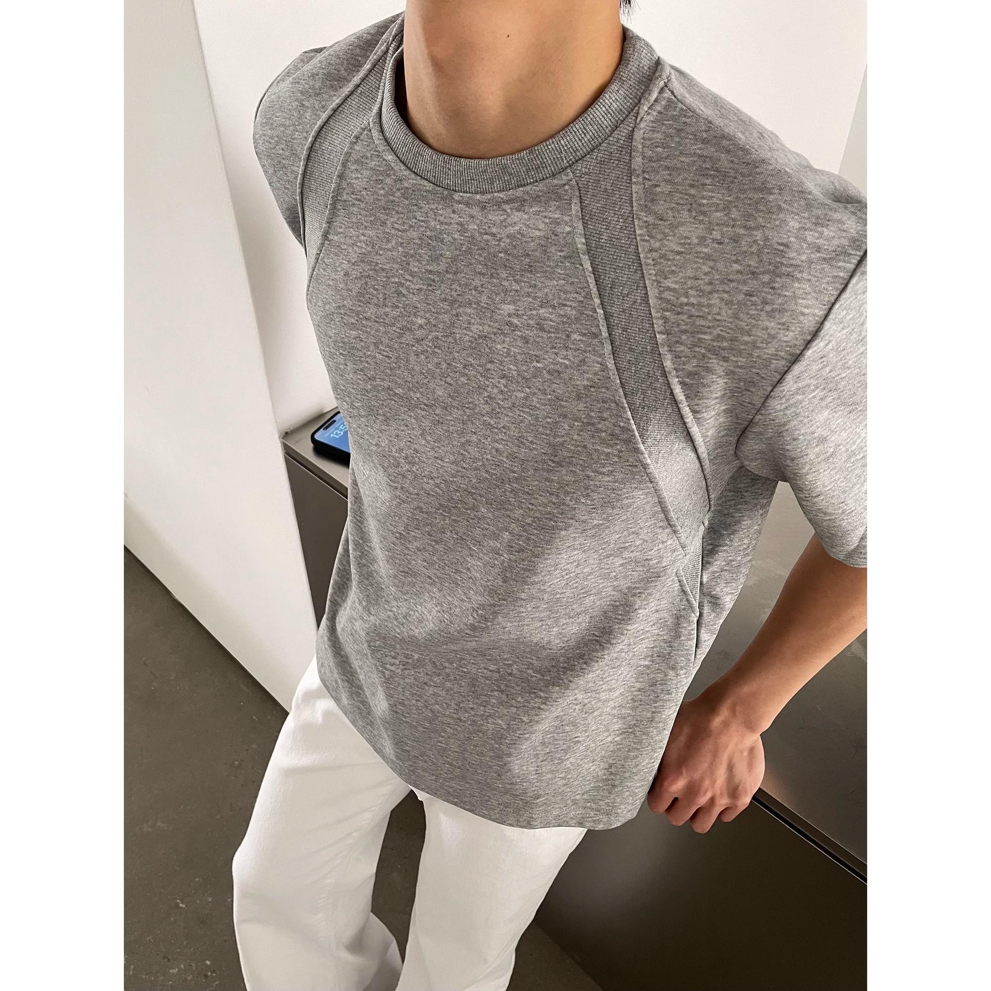 英国DHWA280g澳产氨纶太空棉空气层拼接短袖T恤抗皱男boxy版