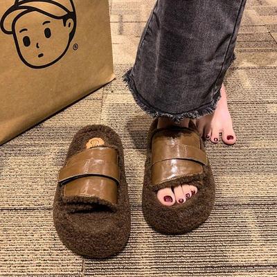 英国真皮厚底羊羔毛毛拖鞋女外穿2025新款秋冬季增高勃肯一字棉拖
