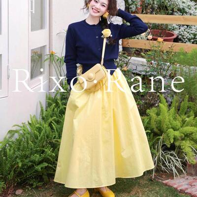 法国Rixo Rane私藏挚爱⭐奶黄色半身裙女高腰a字显瘦百搭中长裙子