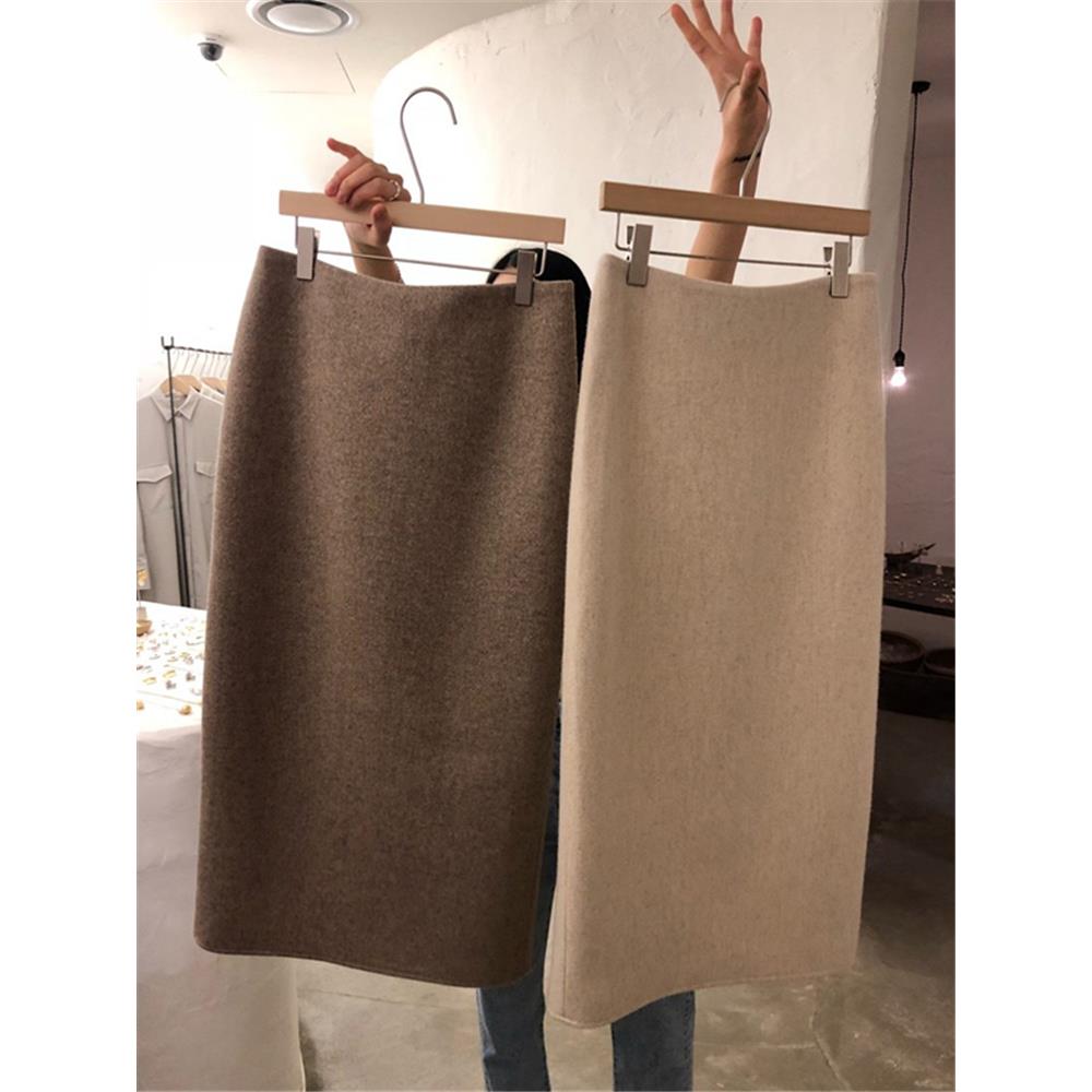 NextMary毛呢半身裙女中长款秋冬季直筒包臀裙开叉一步裙子配毛衣