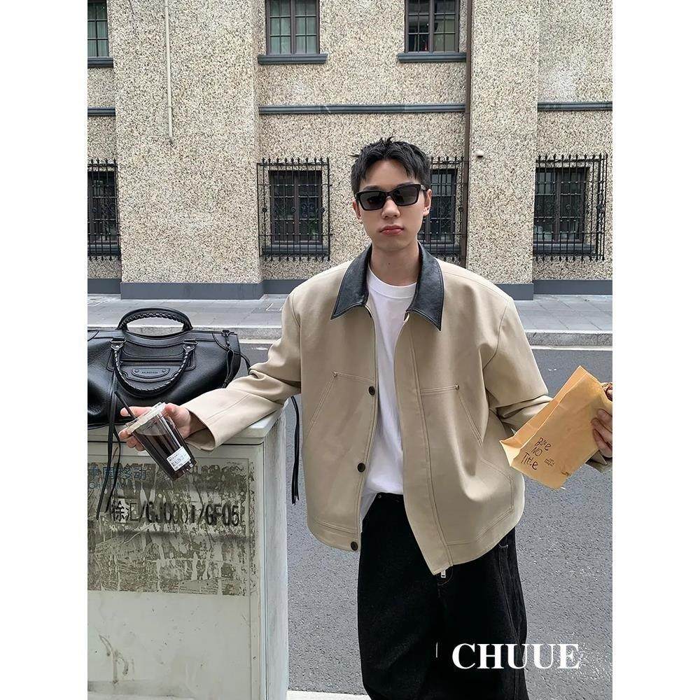 CHUUE/撞色翻领夹克外套男款春秋美式痞帅巴恩风工装短款棒球服