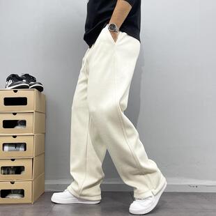 男加绒宽松简约运动长裤 Home 百搭米色直筒休闲裤 冬季 潮流 Daily