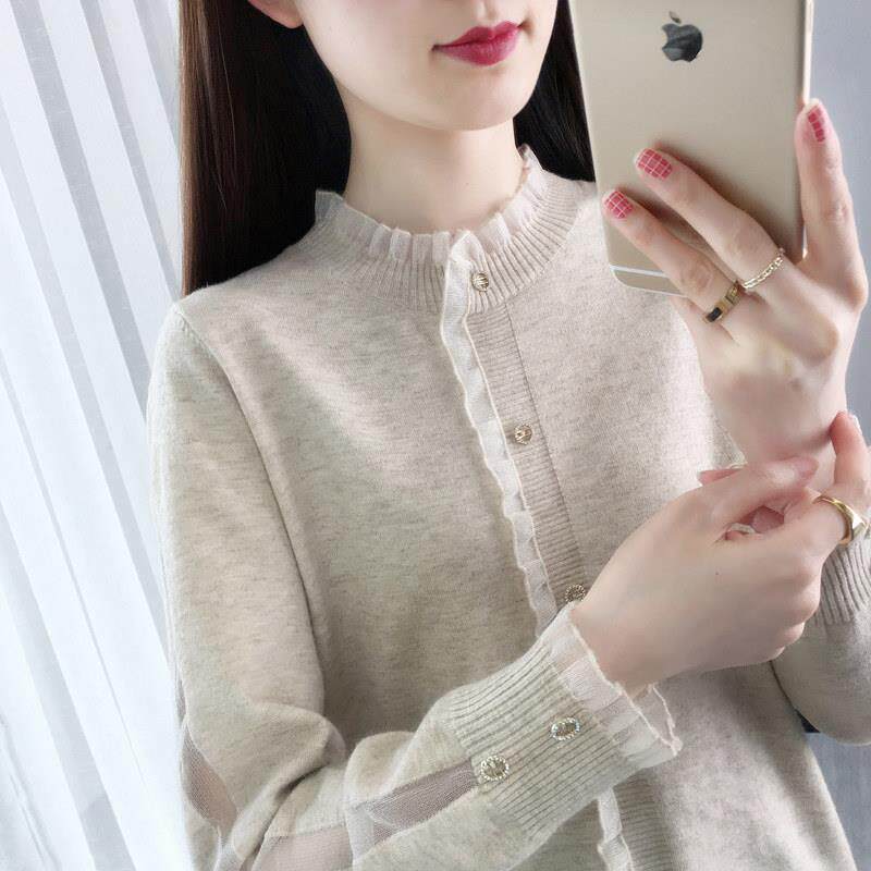 针织打底衫女秋冬内搭2025新款长袖毛衣开衫女设计感小众拼接上衣