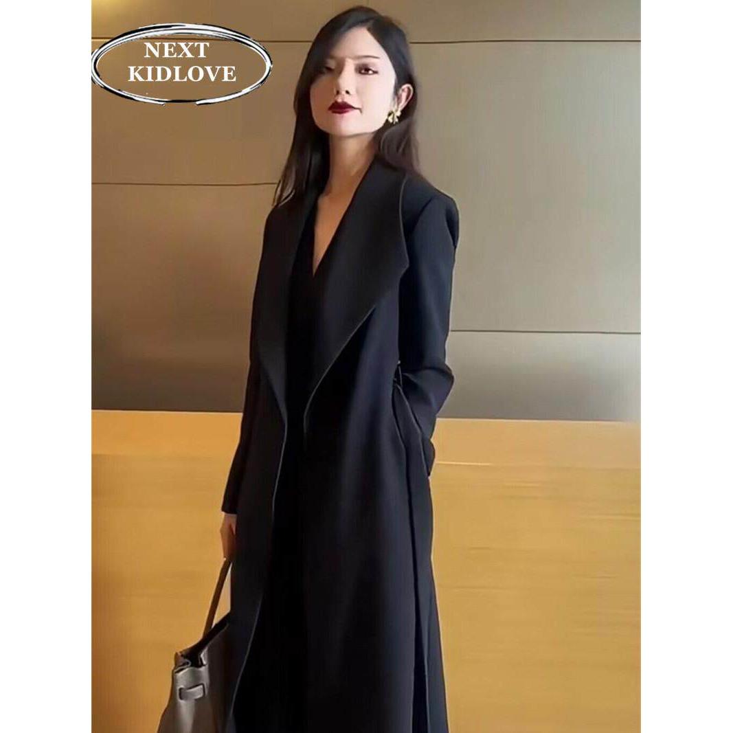 香港高级感法式黑色长款风衣外套女英伦风气质时尚显瘦大衣春秋款