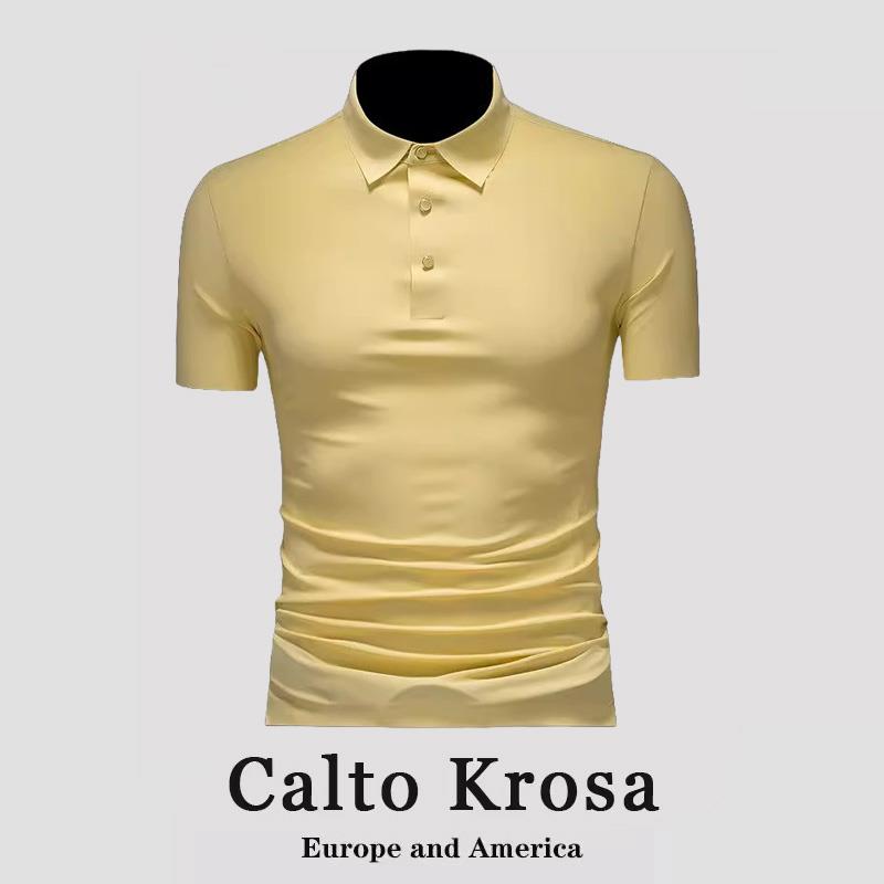 CaltoKrosa~鹅黄翻领无痕短袖Polo衫男士潮流时尚休闲修身半袖T恤