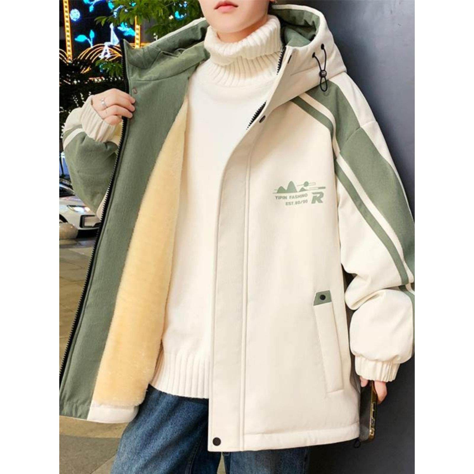 潮牌拼接加绒加厚夹克男士2025秋冬季新款男生外套青少年保暖棉衣,男装,夹克,淘宝优惠券,粉丝福利购,淘宝优惠卷