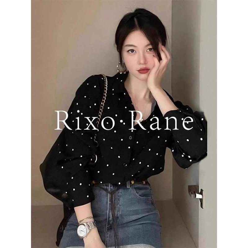 法国Rixo Rane ⭐赫本风翻领波点长袖衬衫女秋款气质百搭显瘦上衣