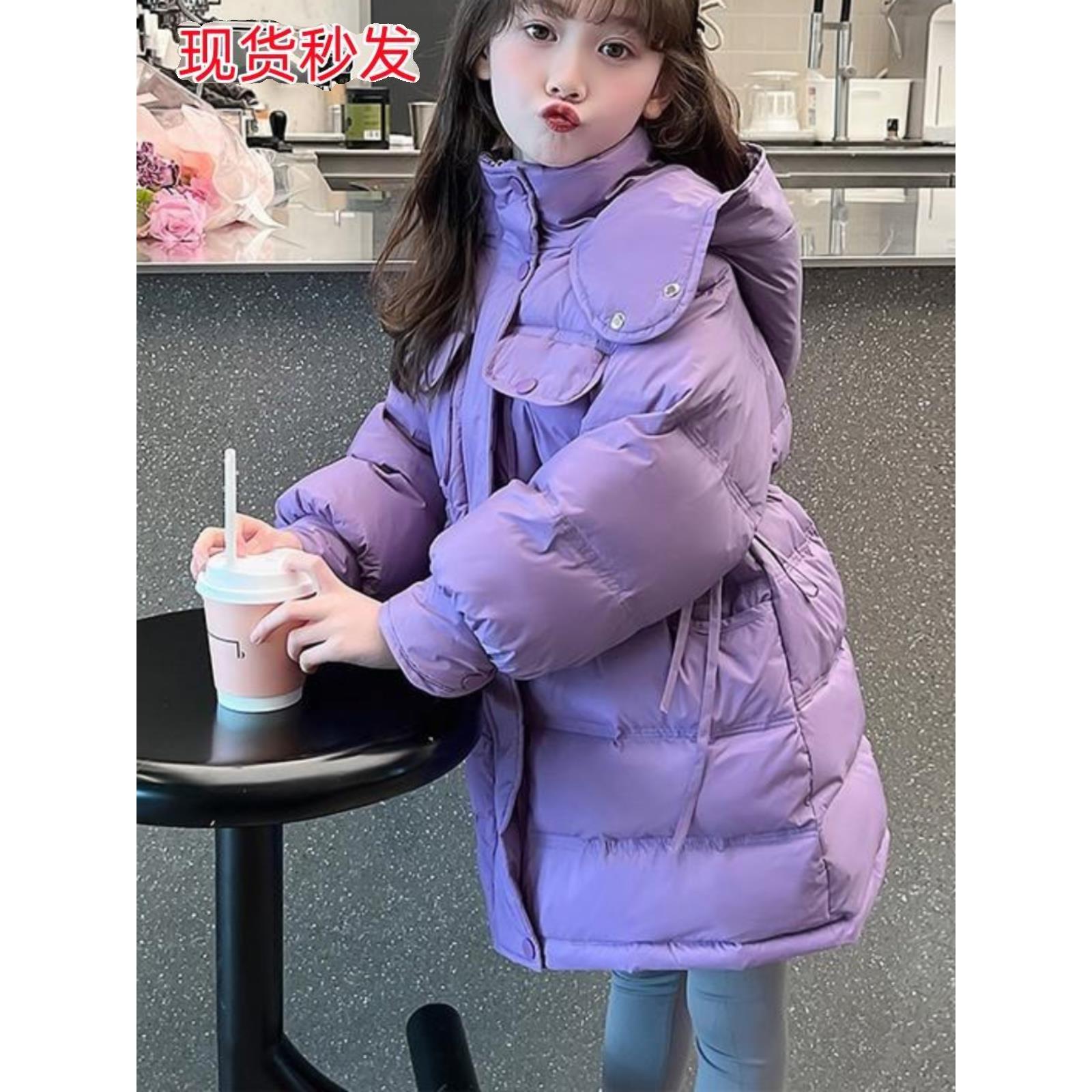 韩国女童2025新款羽绒棉服冬季洋气儿童加厚冬装大童女孩连帽棉袄
