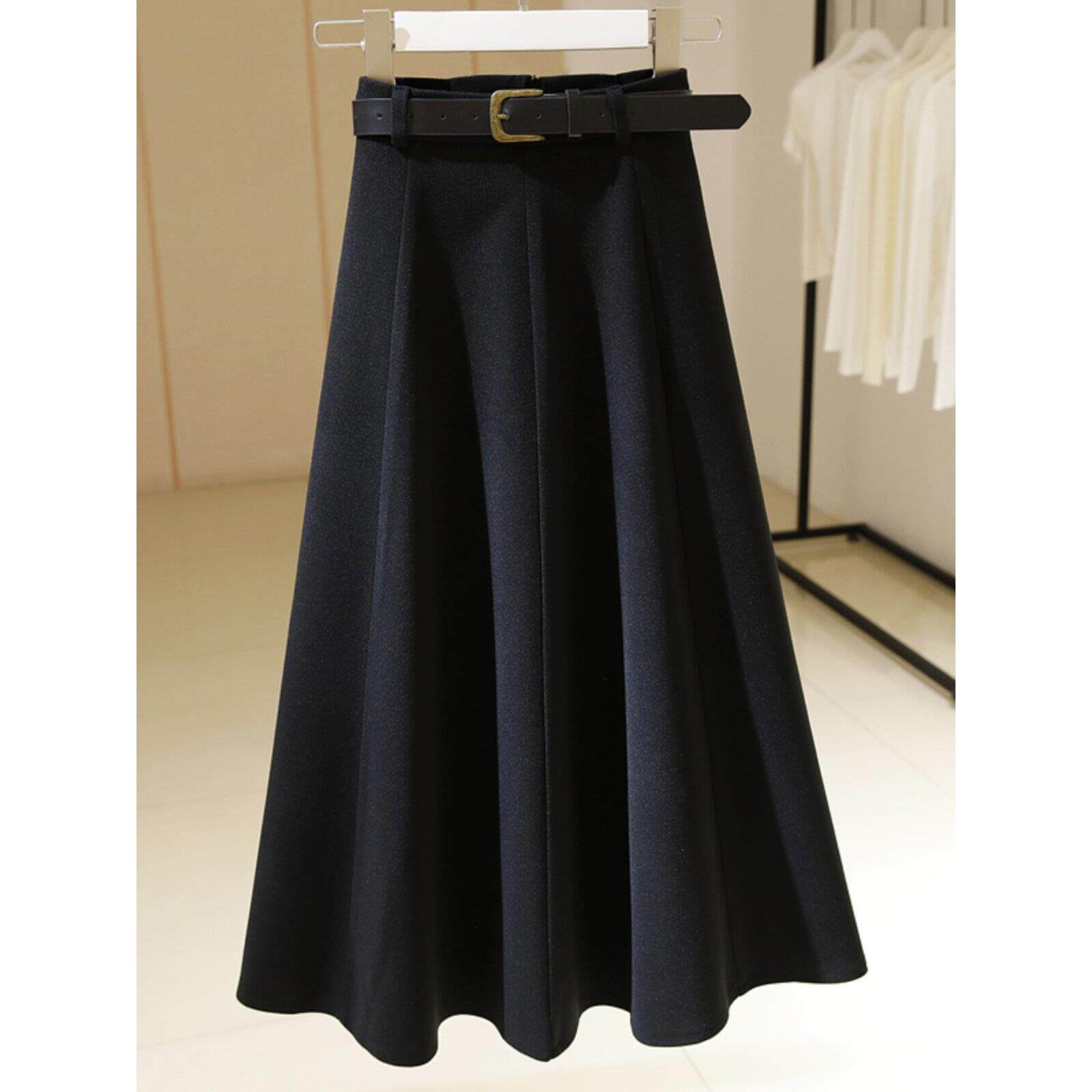 法国Rouje Dsyle毛呢半身裙女秋冬款高腰宽松显瘦中长款a字大摆裙