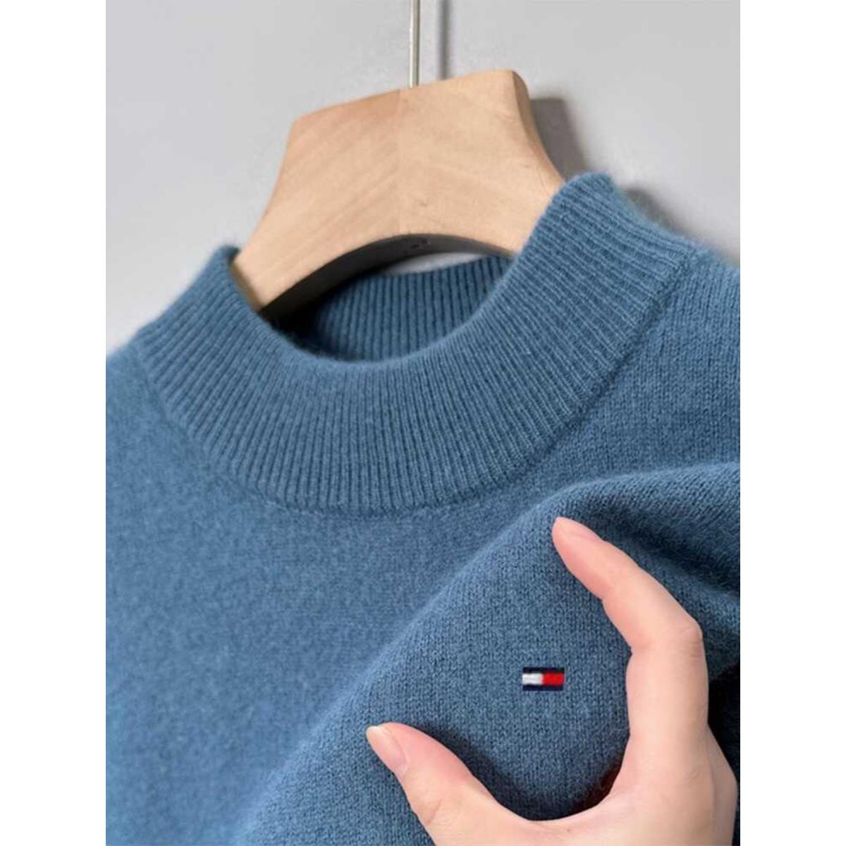 negro~软糯舒适！100%纯羊毛衫男2025年春秋保暖半高领毛衣针织衫