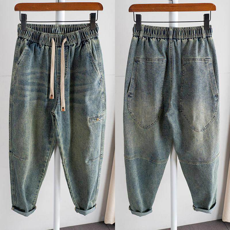 IT ins潮牌牛仔裤男士春秋休闲 抽绳宽松大尺码锥形大口袋老爹哈