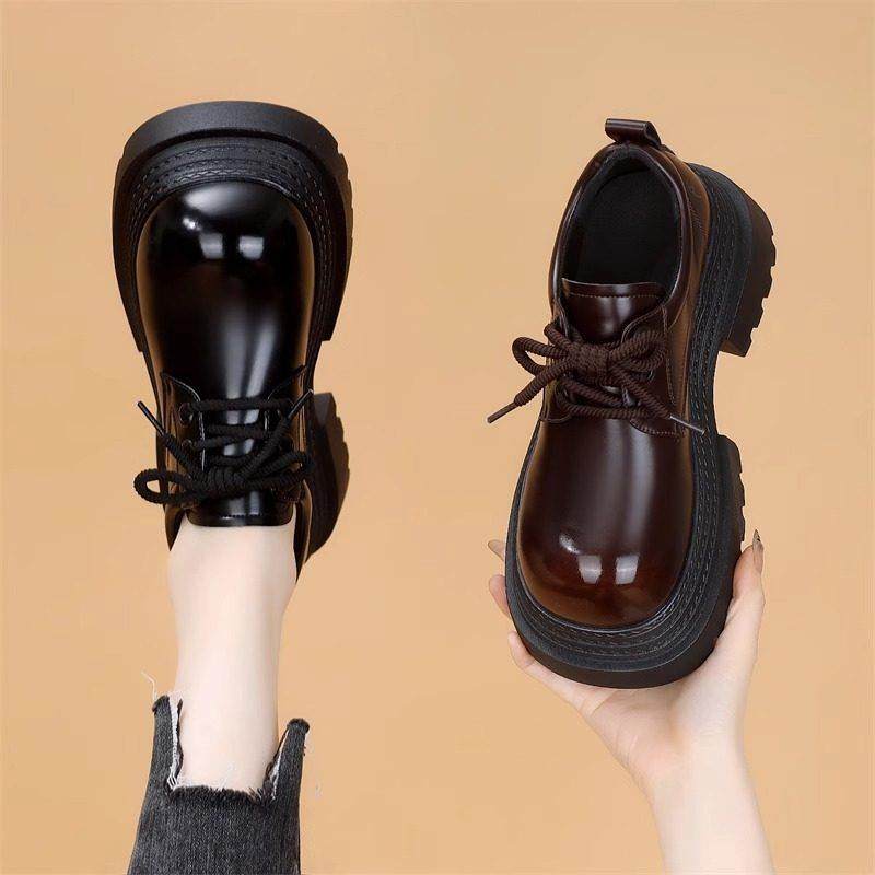 香港真皮厚底乐福鞋女2025年新款秋冬季增高粗跟覆古英伦风小皮鞋,女鞋,乐福鞋（豆豆鞋）,淘宝优惠券,粉丝福利购,淘宝优惠卷