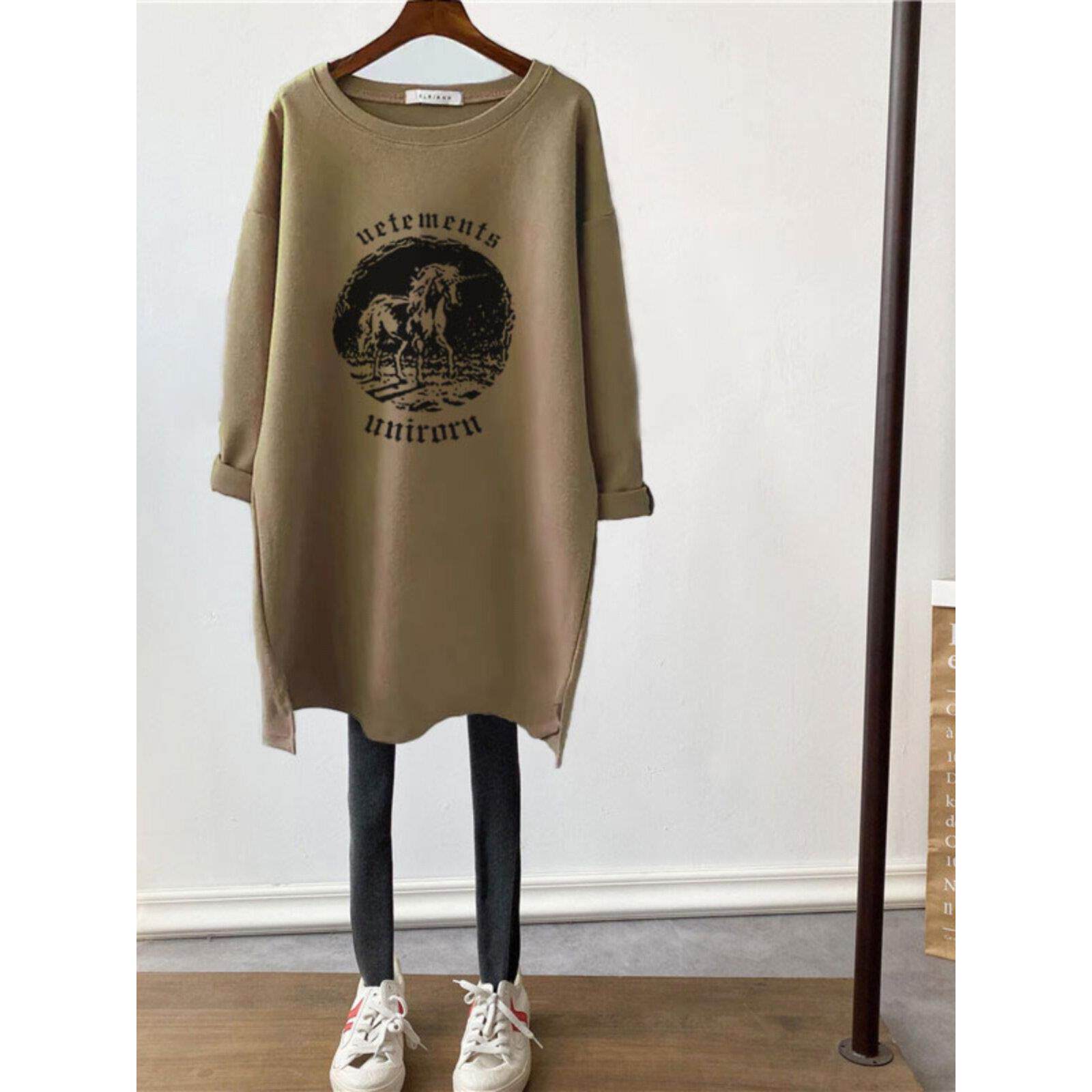 韩国中长款磨毛加厚长袖t恤女宽松显瘦下衣失踪秋冬季上衣打底衫