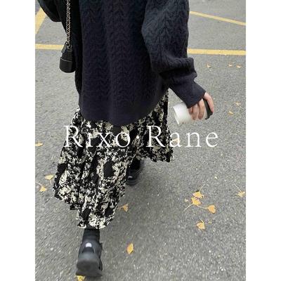 法国Rixo Rane⭐复古高腰扎染半身裙女水墨碎花A字裙显瘦百褶长裙