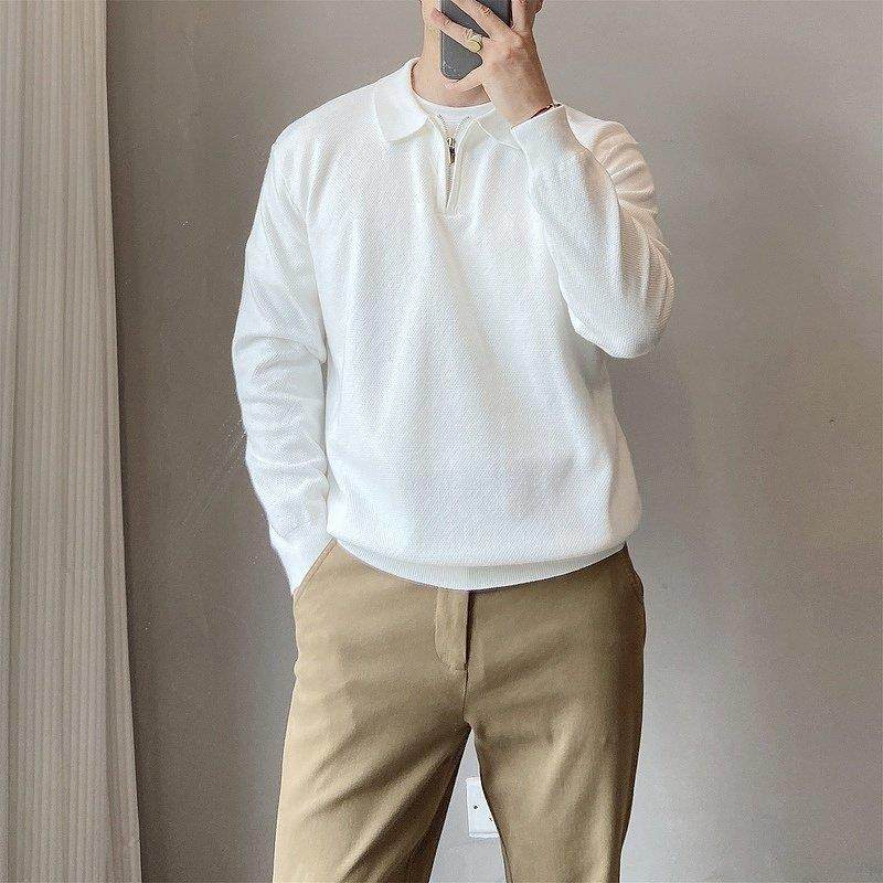 法式『设计风』一眼就爱上！休闲宽松套头长袖针织半拉链polo衫男,男装,秀禾服,淘宝优惠券,粉丝福利购,淘宝优惠卷