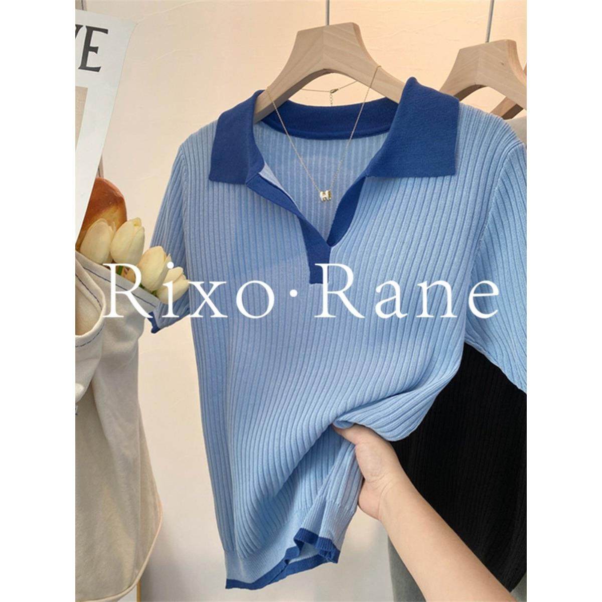 法国Rixo Rane⭐法式气质冰丝针织短袖T恤女撞色领polo衫修身上衣,女装/女士精品,大码内搭,淘宝优惠券,粉丝福利购,淘宝优惠卷