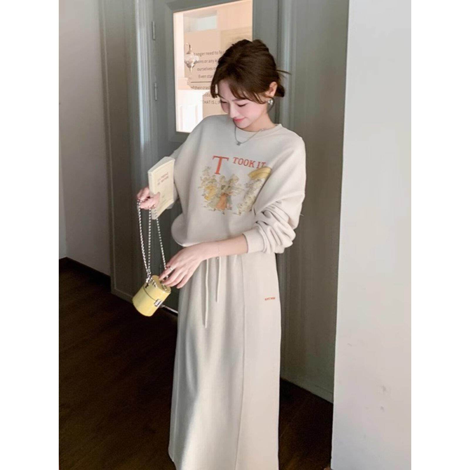 法国Rouje Moaks运动套装裙女春秋2025长袖印花卫衣半身裙两件套