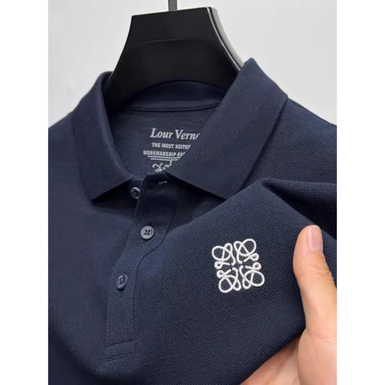 马罗里奥经典刺绣！100%纯棉t恤男士短袖翻领开衩休闲时尚品牌宽