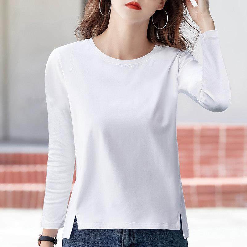 香港ITST白色长袖t恤女开叉内搭春秋冬宽松简约设计感纯棉打底衫,女装/女士精品,T恤,淘宝优惠券,粉丝福利购,淘宝优惠卷