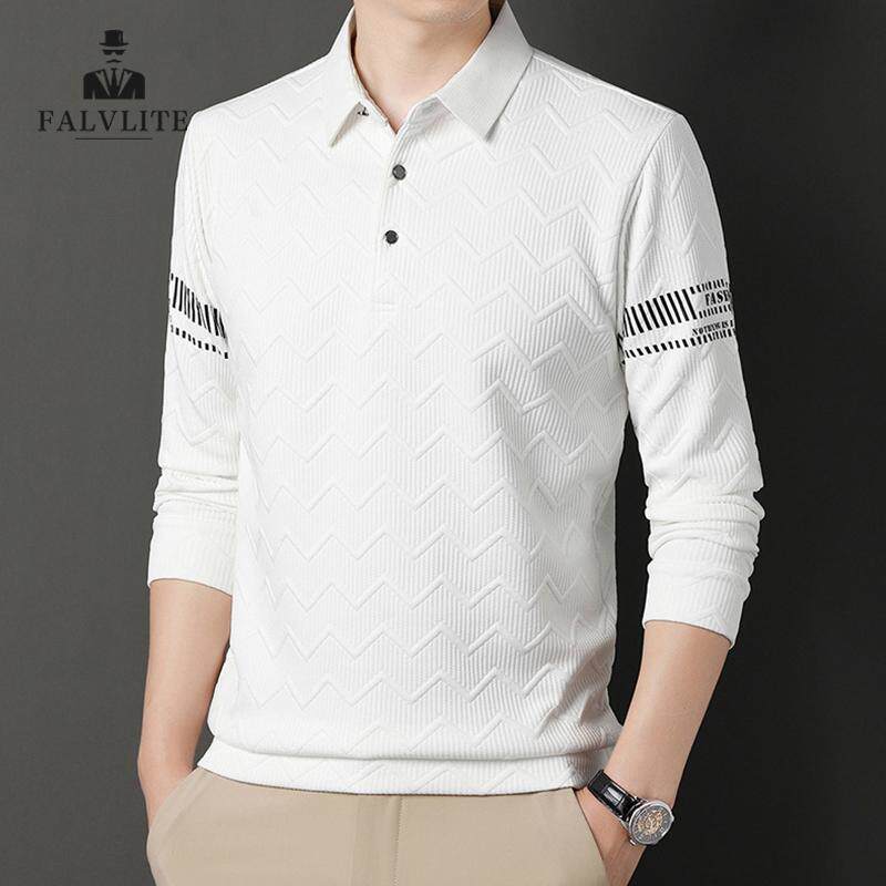 FALVLITE2025春秋款男士长袖t恤休闲宽松时尚上衣翻领Polo衫男装