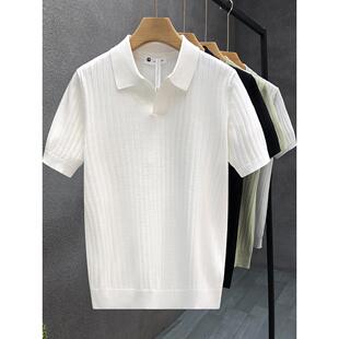 法式『设计师』一眼就爱上！轻熟翻领薄款冰丝百搭针织短袖t恤男