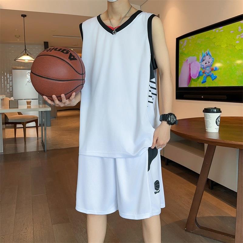 冰丝背心篮球运动服夏季潮流宽松大码速干冰丝无袖t恤短裤两件套